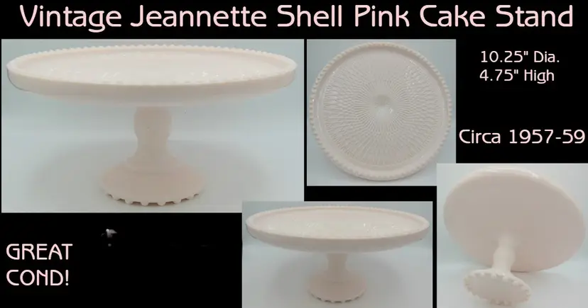 Vintage Jeannette Glass SHELL PINK MILK GLASS CAKE STAND!!