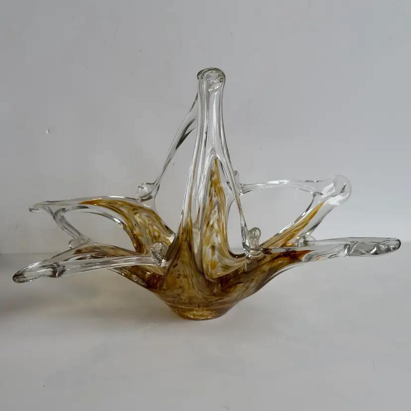 #1045 Art Glass Free Form Glitter in Amber Clear Candy Glass Basket