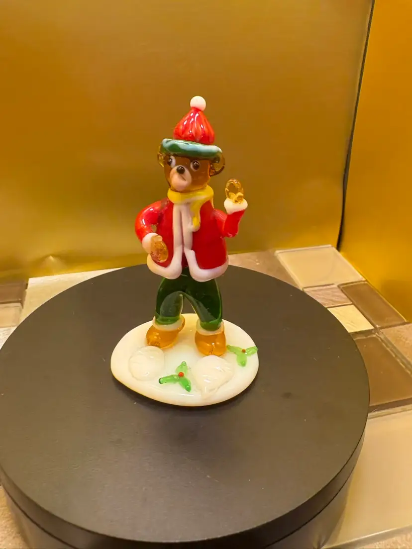 Vintage Lamp Work Teddy Bear Santa