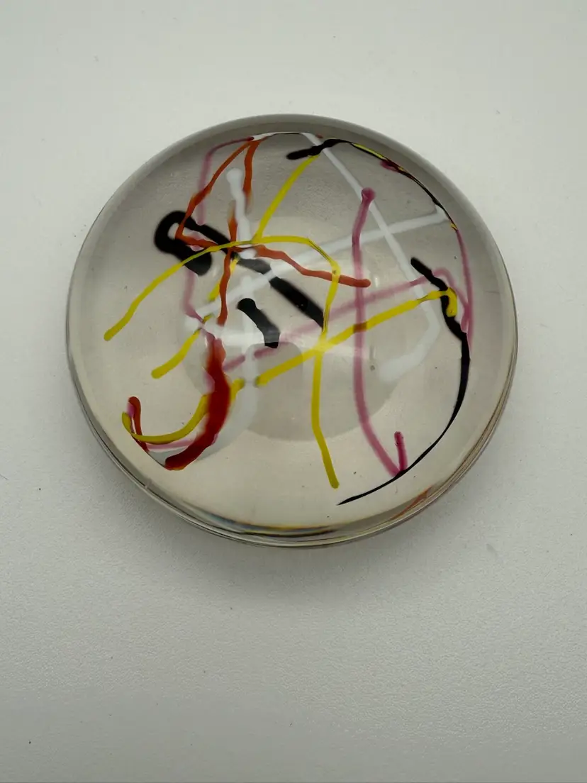 Large Multicolor String Disc Paperweight Unsigned