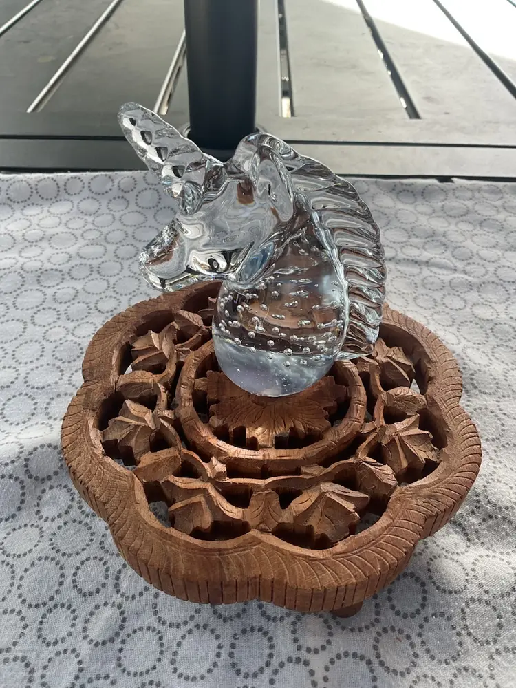 Glass Unicorn Head Paperweight