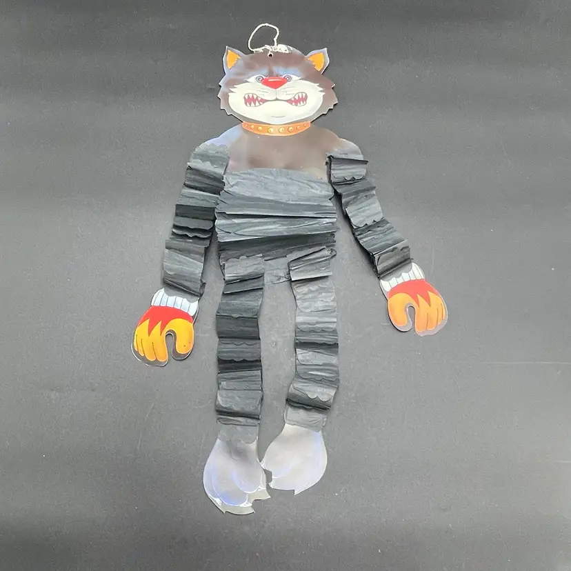 Black Cat Wiggler Crepe Paper Body Limbs VTG Halloween Die Cut Ephemera Glows