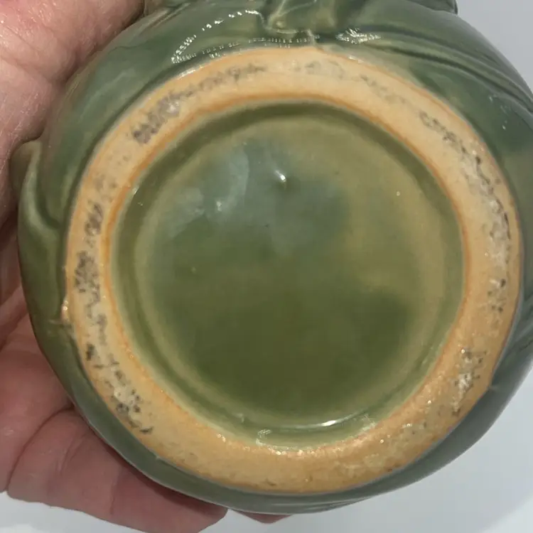 Art Pottery Vase With Flower And Frog 5”