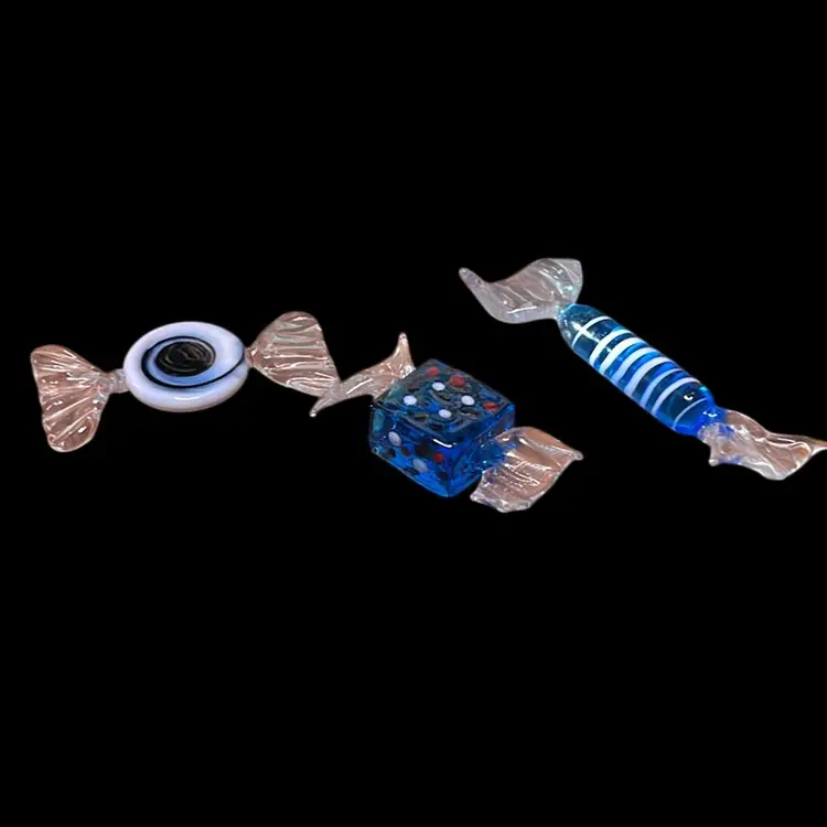 08. Candy Anyone (Glass Blue Opal Trim Basket With Three Pieces Of Glass Candy)