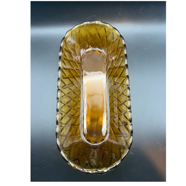 Vintage Indiana Glass Amber Carnival Glass Oval Pretzel Pattern Dish