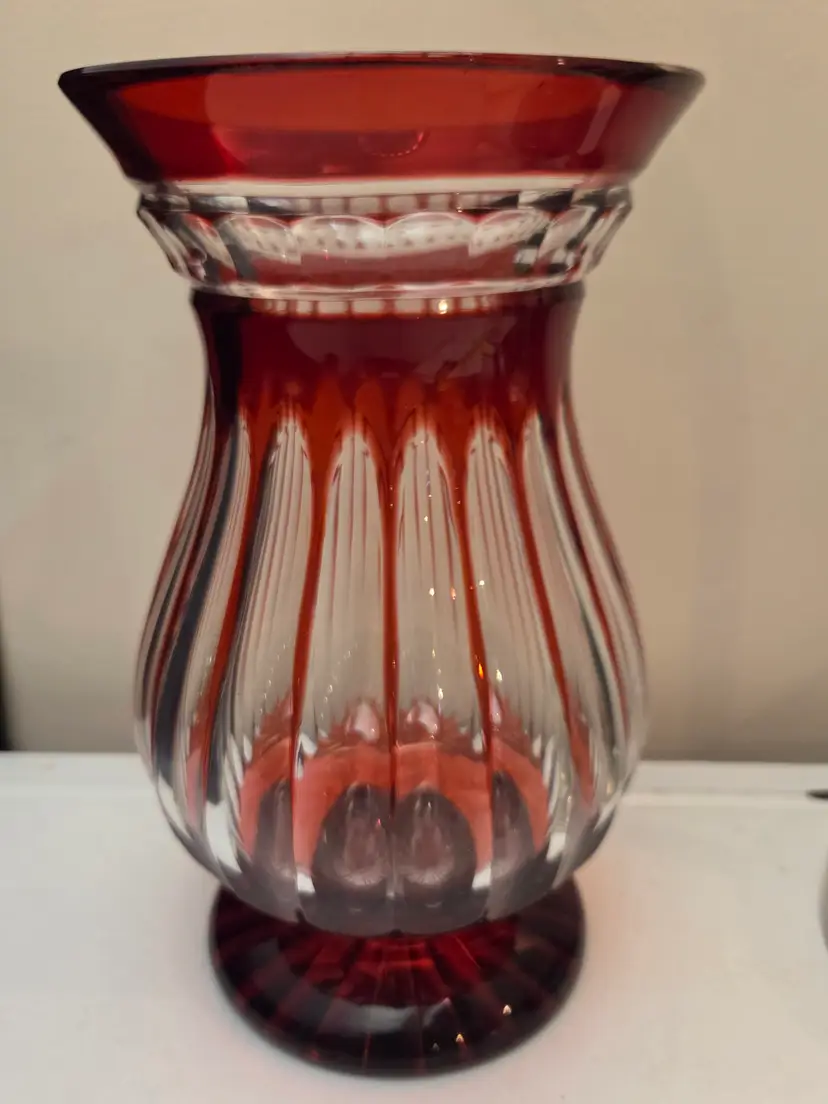 Red cut to clear crystal vase