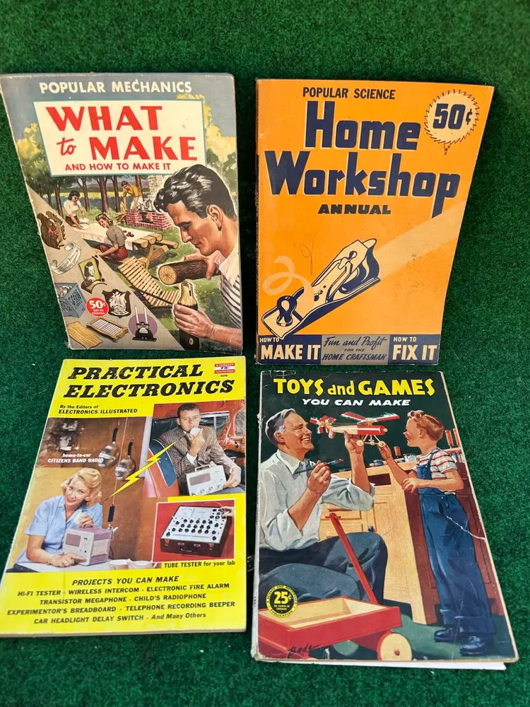 Lot Of Four Homework Workmanship, What To Make Popular Mechanics, Toys, And Games, Practical Electronics Magazines
