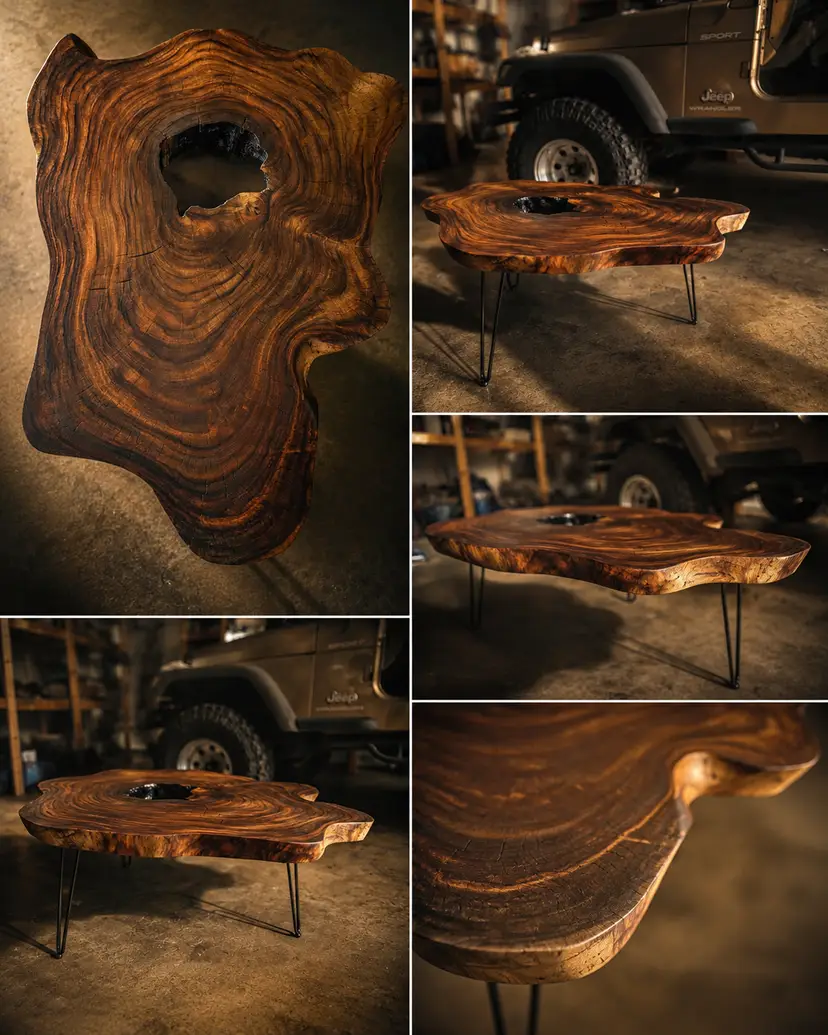 Live-Edge parota wood Coffee Table with Natural Void