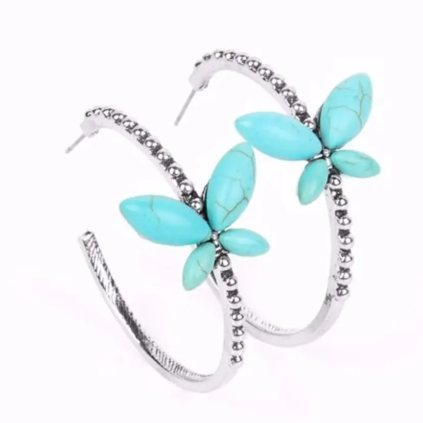 Turquoise Butterfly Hoop Earrings