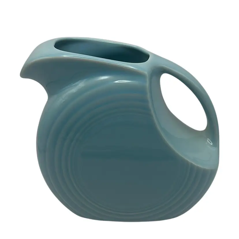 Vintage Fiesta ware Light Or Sky Blue Large Disc Water Pitcher, 7” Tall x 7-1/2” Wide