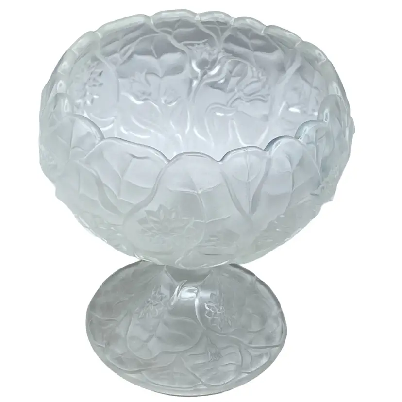 Fenton Water Lilly Frosted Satin Glass Pedestal Compote READ