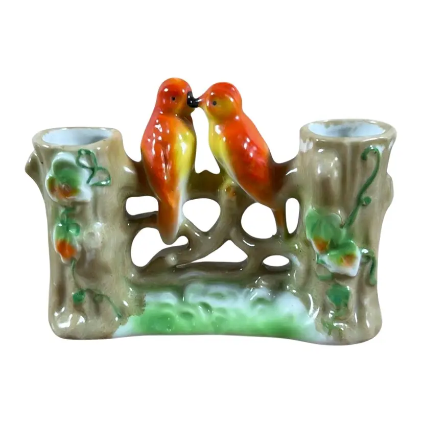 Vintage Japan Ceramic Love Bird Planter Vase 5” X 3.5”