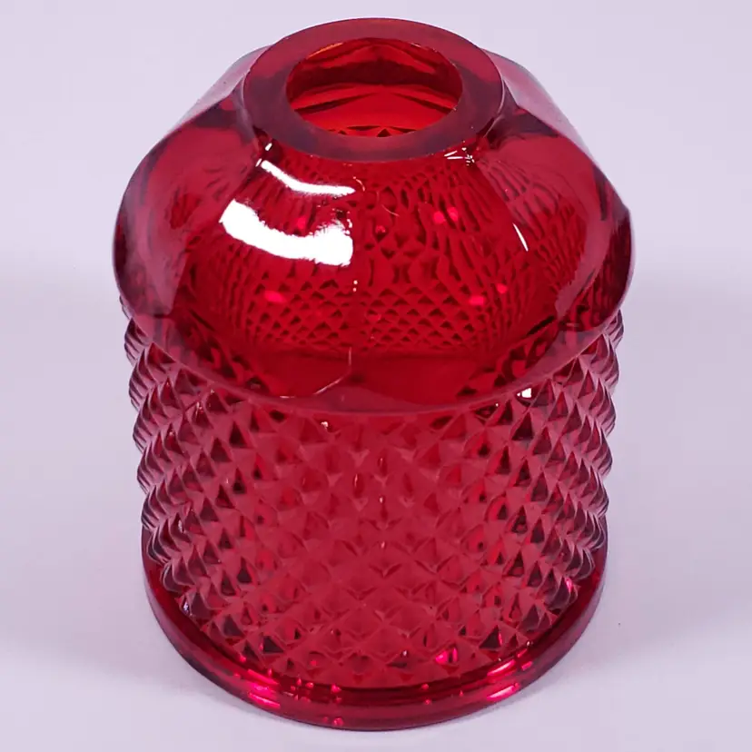 Vintage VIKING Glass Ruby Red Amberina Glow Diamond Point Glimmer FAIRY LAMP TOP