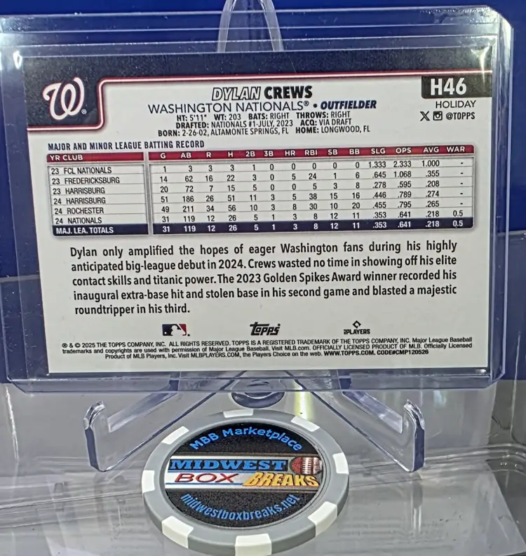 Dylan Crews 2025 Topps Holiday Gold Holiday Lights No.H46 Washington Nationals
