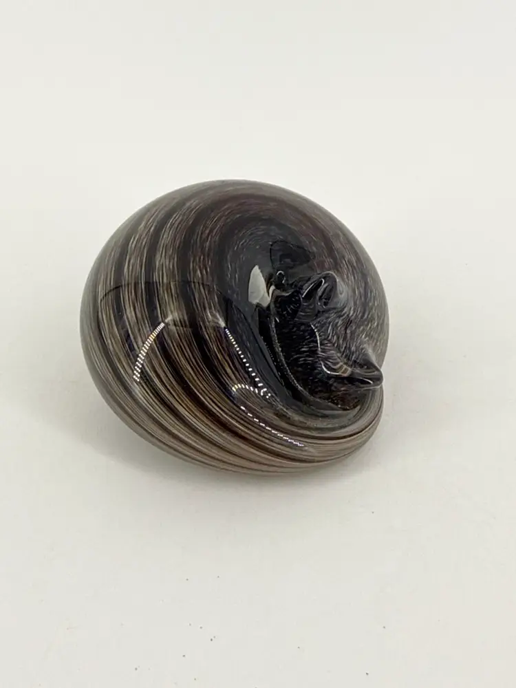 Signed Nunwell Hand Blown Studio Glass Sleeping Cat Figurine