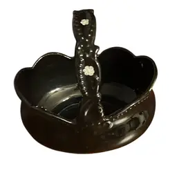 Vintage Payot Of Paris Black Porcelain Basket Vase Floral  Cottage Stye