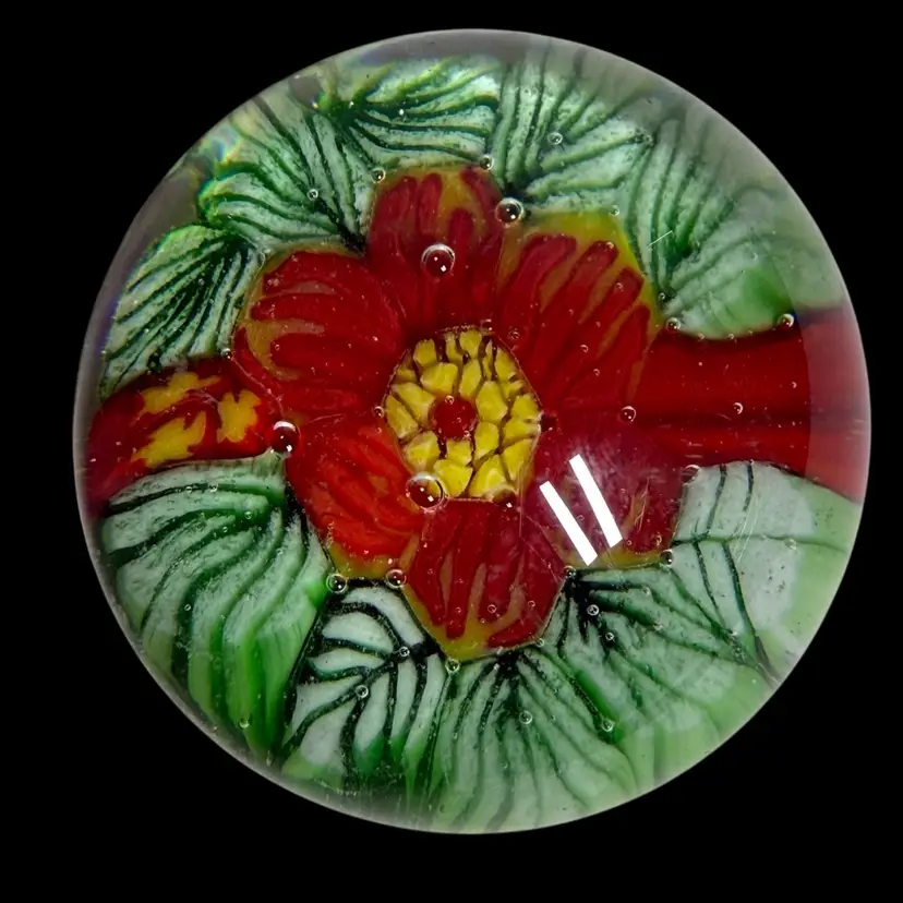 Christmas Flower Red And Green Squat Paperweight 2”