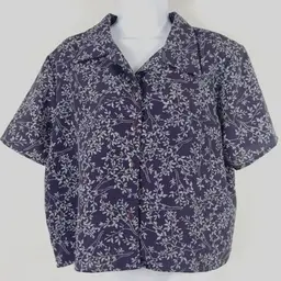 Vintage 90’s Women’s Cropped Blouse Size XL Floral Button Up Short Sleeve Boxy