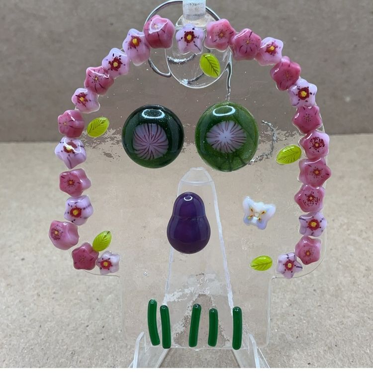#02 Made by Me! Fused Glass Ornament 3D Day of the Dead Skull Studio Art Handmade