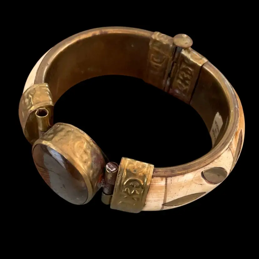 Antique Carved Bone And Copper Bracelet Made In India Bonus Security Closure ✨Read Description