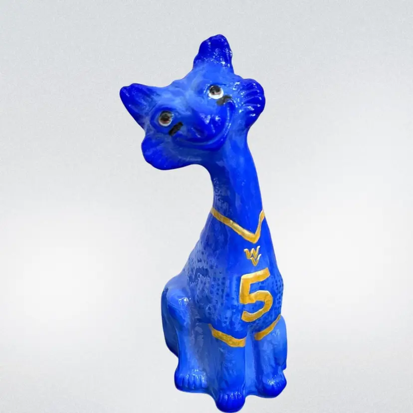 Fenton Periwinkle Blue Alley Cat Hand Painted #5 West Virginia’s Pat White Jersey