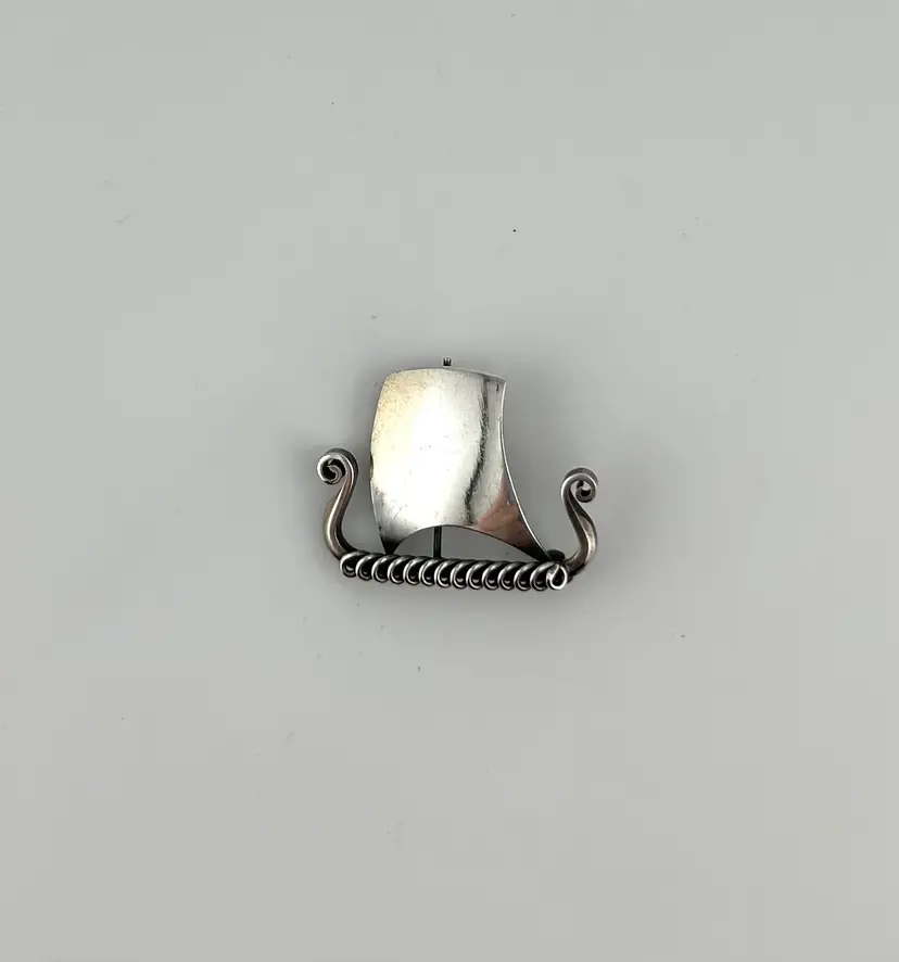 Vintage Signed Anton Michelsen Sterling Silver Viking Ship Brooch 1.5”x 1.25”