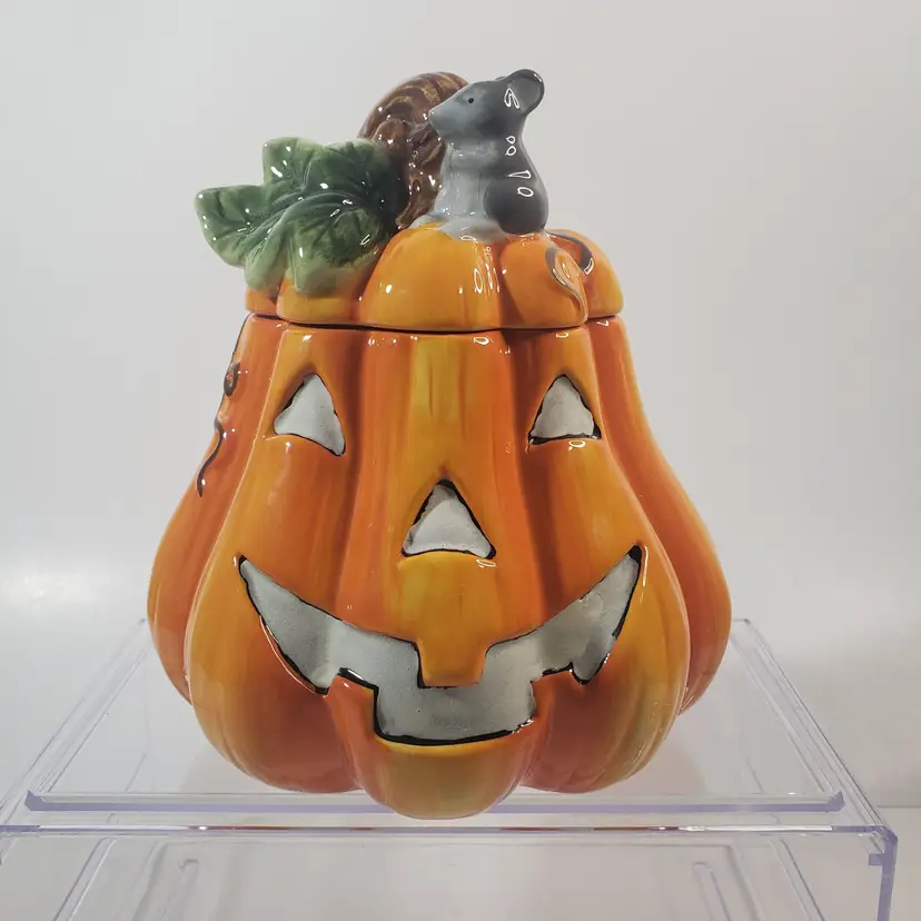 Vintage David's Cookies Jar Pumpkin Mice Mouse Halloween Spooky