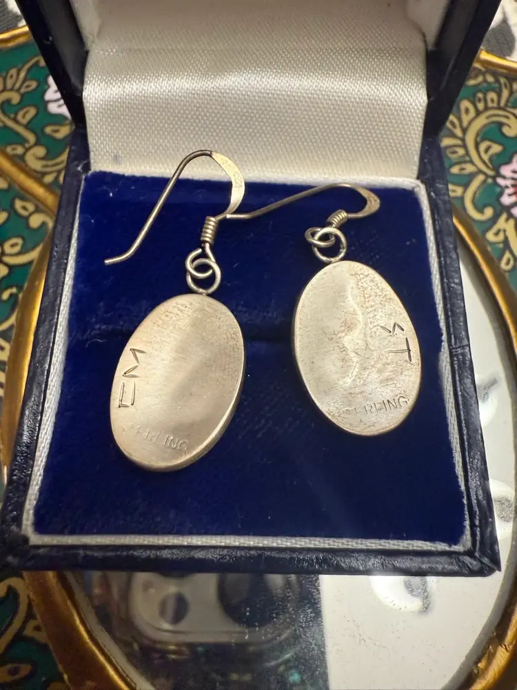 Sterling Silver Native Hopi Overlay Dangle Earrings- Rain cloud/ Water