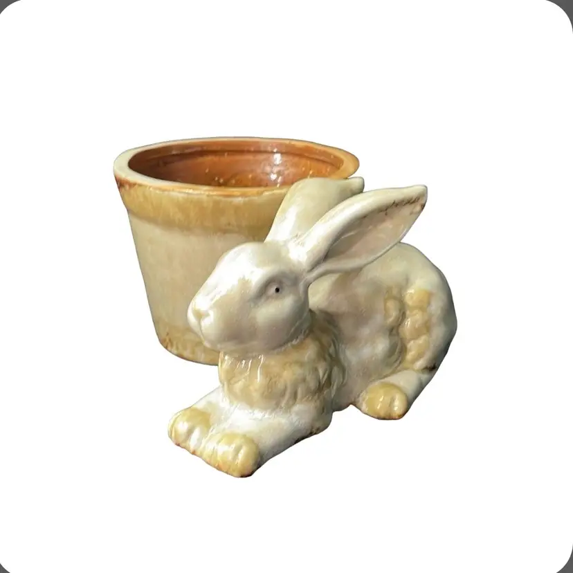Brown Ceramic Bunny Rabbit Planter Pot Vase Spring Home Decor