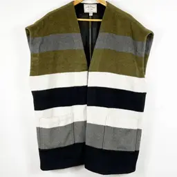 Lucky Brand Poncho Blanket Sweater Womens OS Striped Wool Blend Western Vest