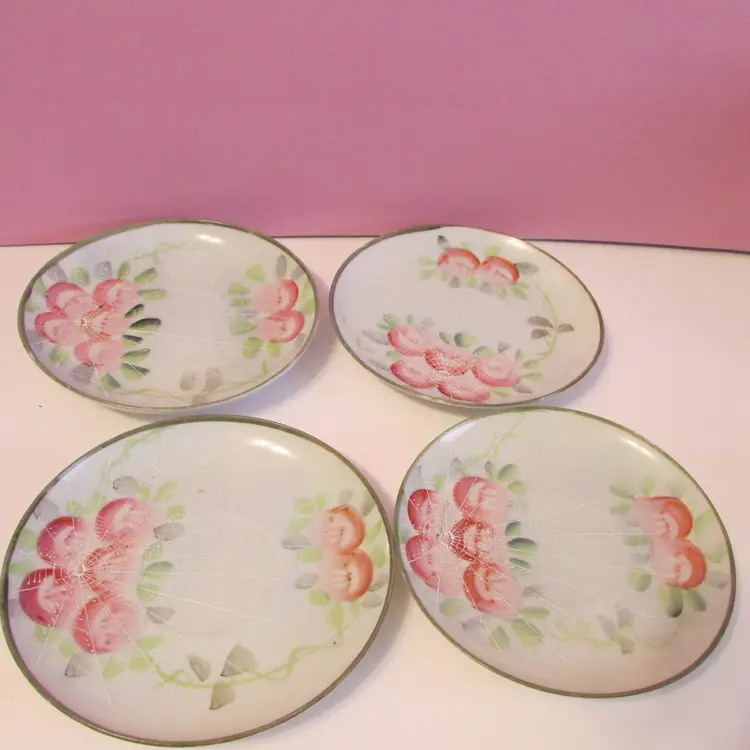 lot of 4 vintage rose floral pattern teacup and saucer set marked Japan