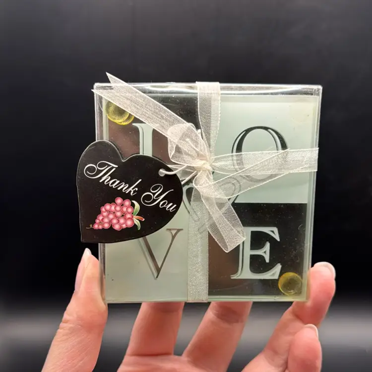 Vintage Glass “Love” Coasters Set Of Two 3.5”