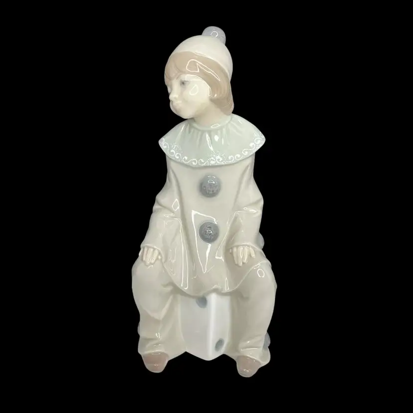 Vintage Lladro Figurine Girl Pierrot Clown Sitting On Dice #1176 Retired 8.25”
