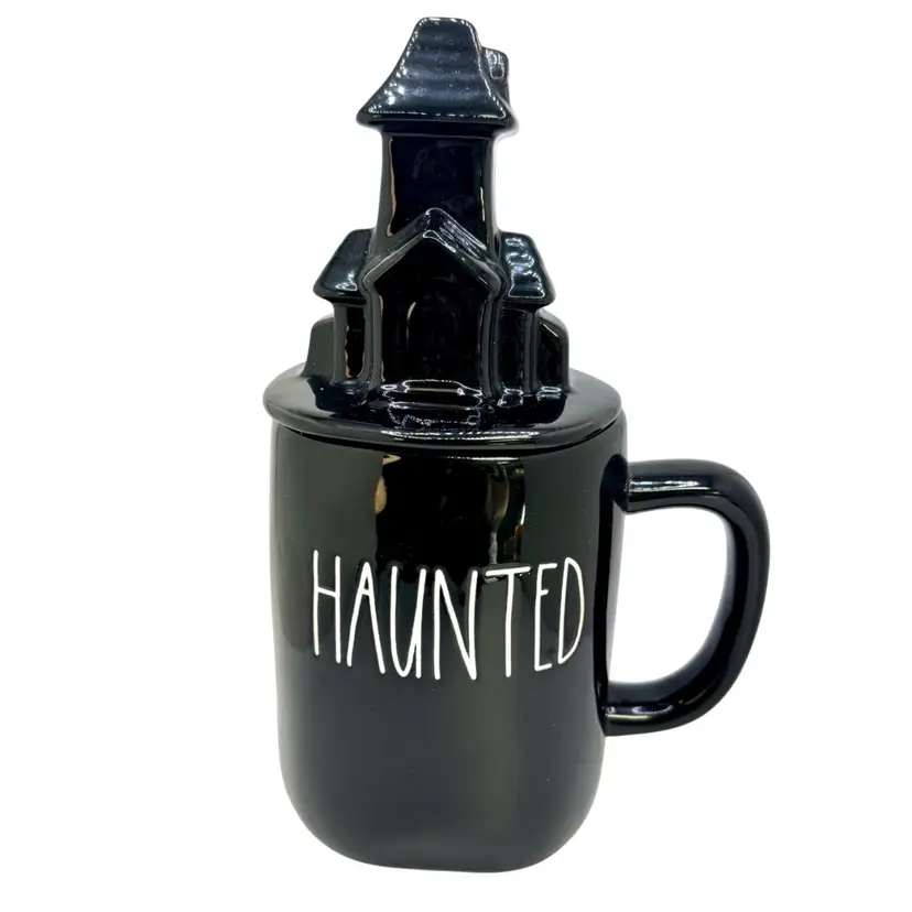 Rae Dunn Covered “Haunted” House Black Mug 8”