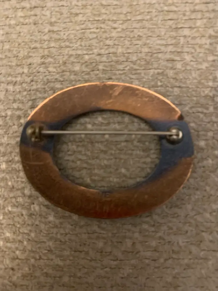 Oval Copper Brooch 2 X 1 1/2 Inches