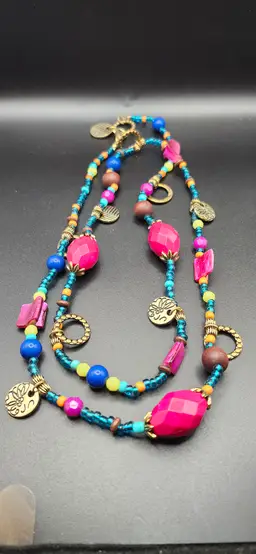 #01 Boho Chic Multicolor Beaded Necklace - NOS