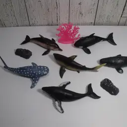 Sea Creatures Animals Lot Of 9 Shark Whale Dolphin Accessories Plastic Toy
