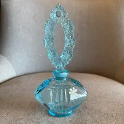 Fenton Hand Painted Ornate Light Blue Perfume Bottle Signed M. Nutter