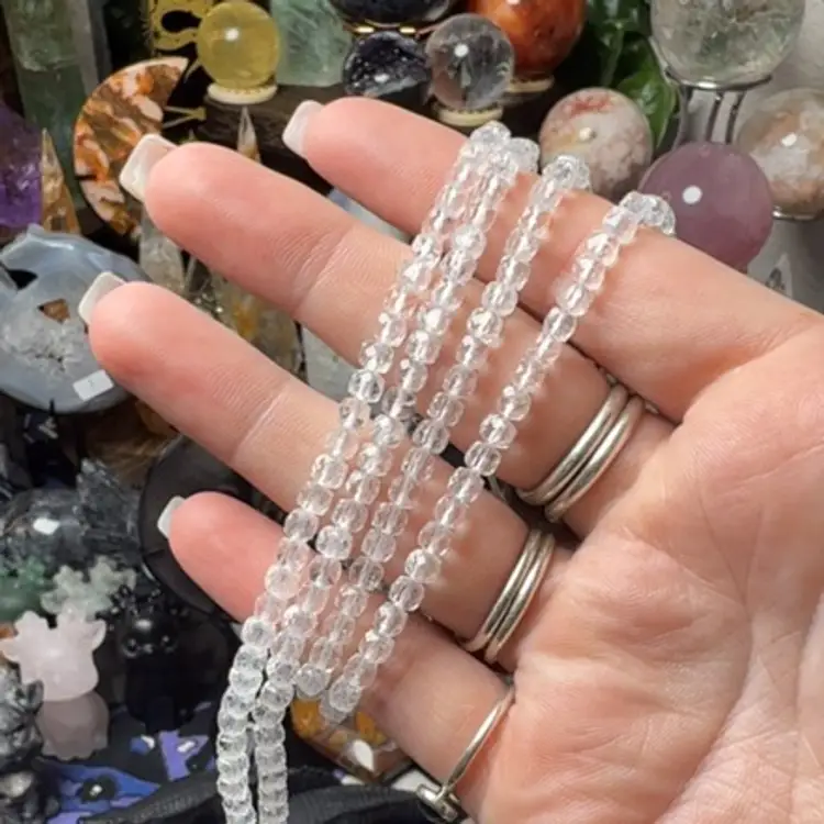 Clear Quartz 4mm Faceted Cube Bracelet