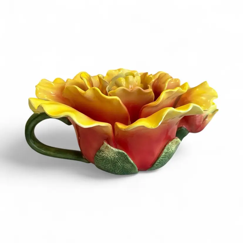 Decorative Yellow And Red Flower Ceramic Teapot