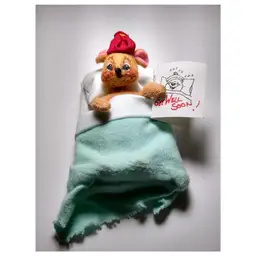 ANNALEE Get Well Soon Mouse Resting In Bed 1997 Anthropomorphic Doll 4" With Tag