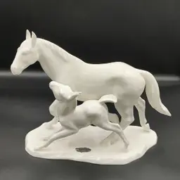Vtg Noritake Nippon Toki Bone China White Horse With Foal Figurine