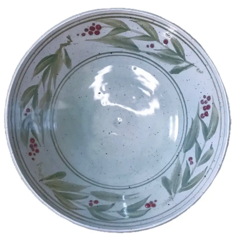 Hand Painted Speckled Berry Vine Art Pottery Serving Bowl Cottagecore Farmhouse