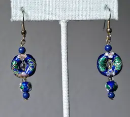 Cloisonne Earrings Dangle Drop Piereced Ears Fish Hook