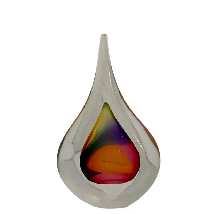 Teardrop Paperweight Sommerso Style Signed Marian Pyrcak MP Poland Purple•Pink•Yellow•Orange READ
6” T x 3-1/2” L x 1-5/8” W