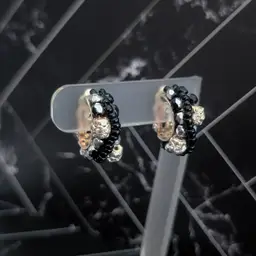 Vintage Clip On Earrings Beaded Hoops Black, Metallic, Gold Tone