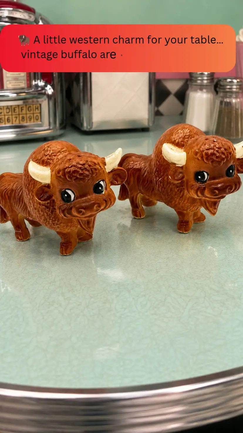 Vintage Japan Buffalo Bull Salt Pepper Shakers Anthropomorphic Kitsch Kitchen