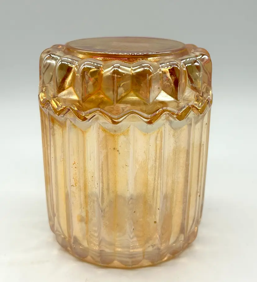 Vintage Marigold Jelly Jar With Lid Saw Tooth Edge 