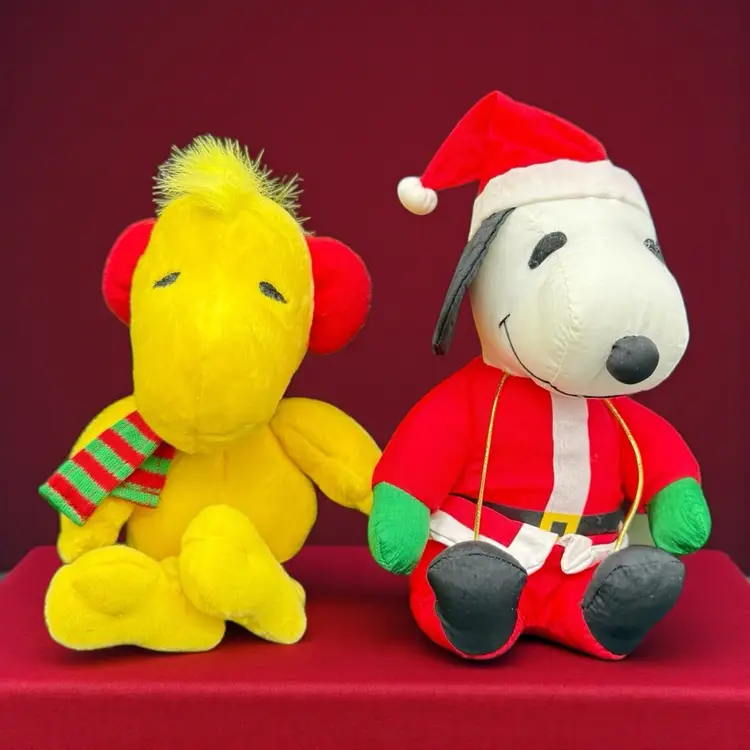 Vintage Christmas Plush Santa Snoopy Woodstock Peanuts United Feature Syndicate