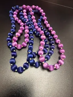 2 Vintage Silk Wrapped Bead Necklaces. Lavender And Blue